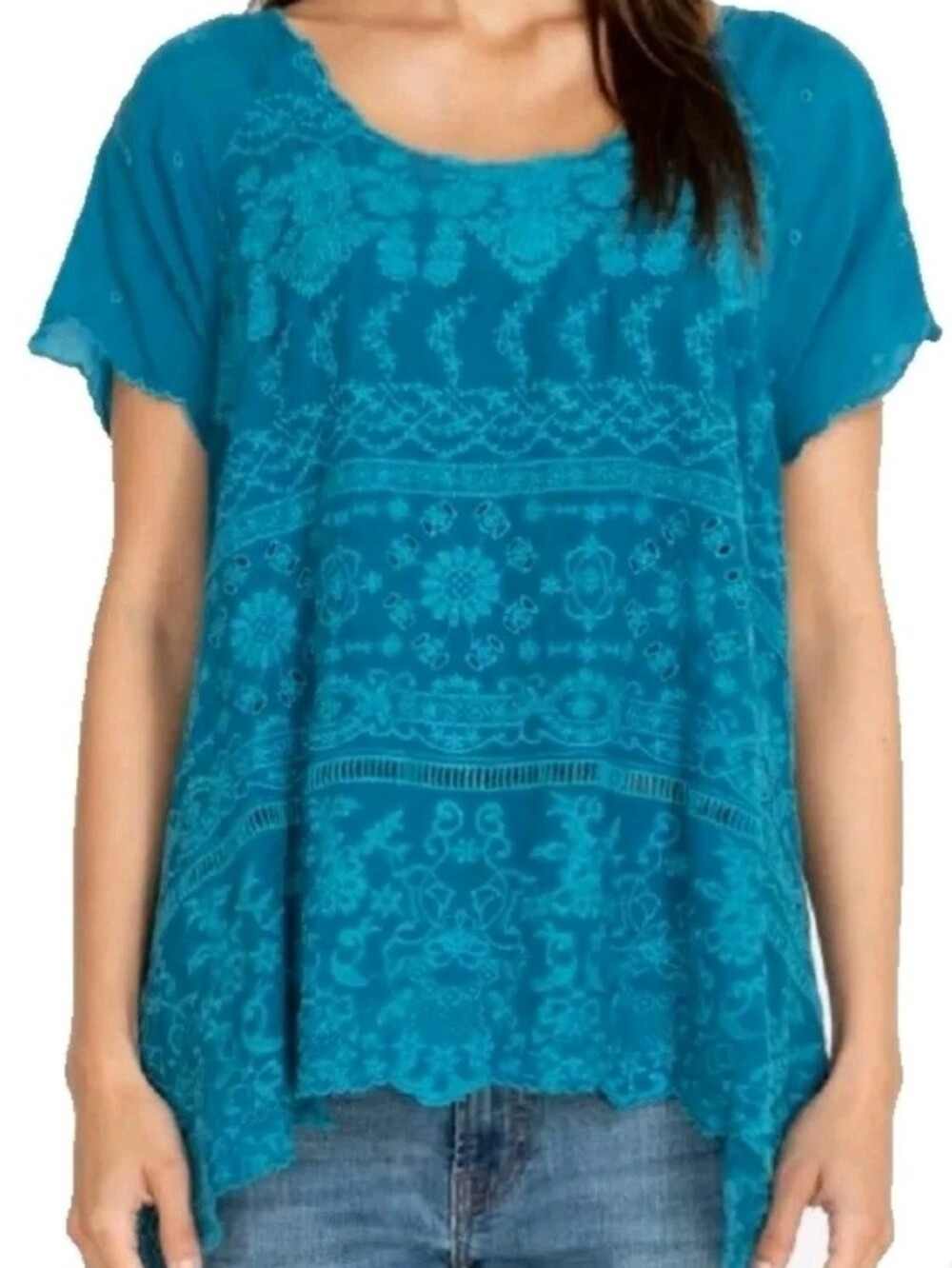 Johnny Was Sutera Teal Tunic Top L